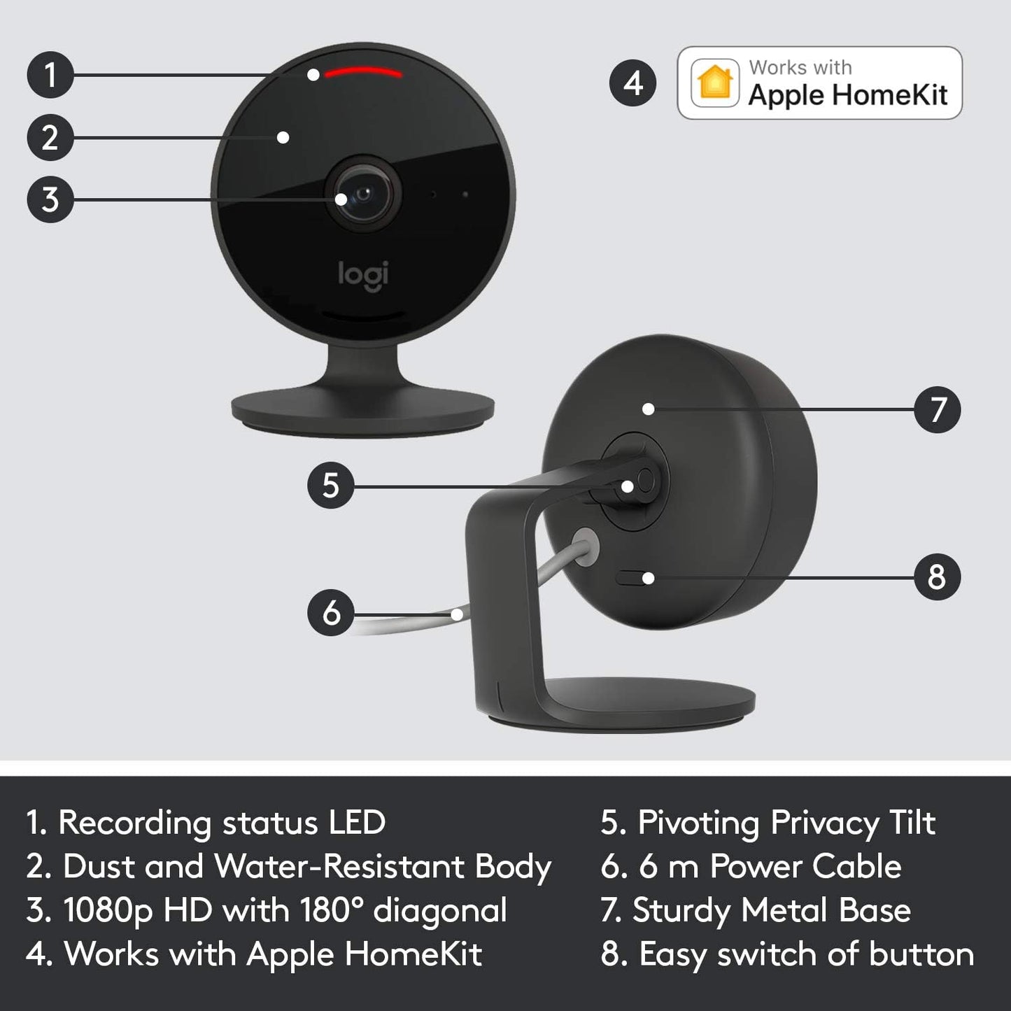 Logitech 961-000490 Circle View Weatherproof Wired Home Security Camera TrueView Video, 180° Wide Angle - Refurbished