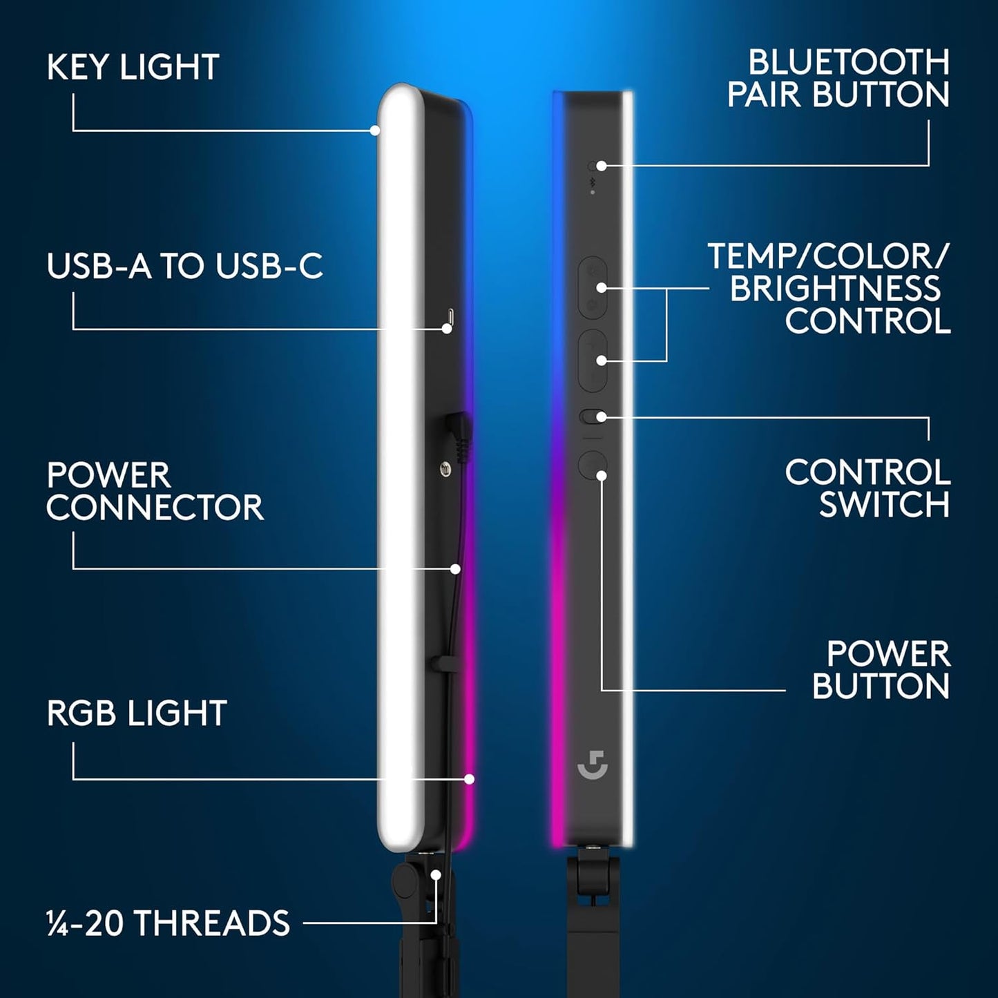Logitech G Litra Beam LX Premium Dual-Sided RGB LED Streaming Key Light - Refurbished