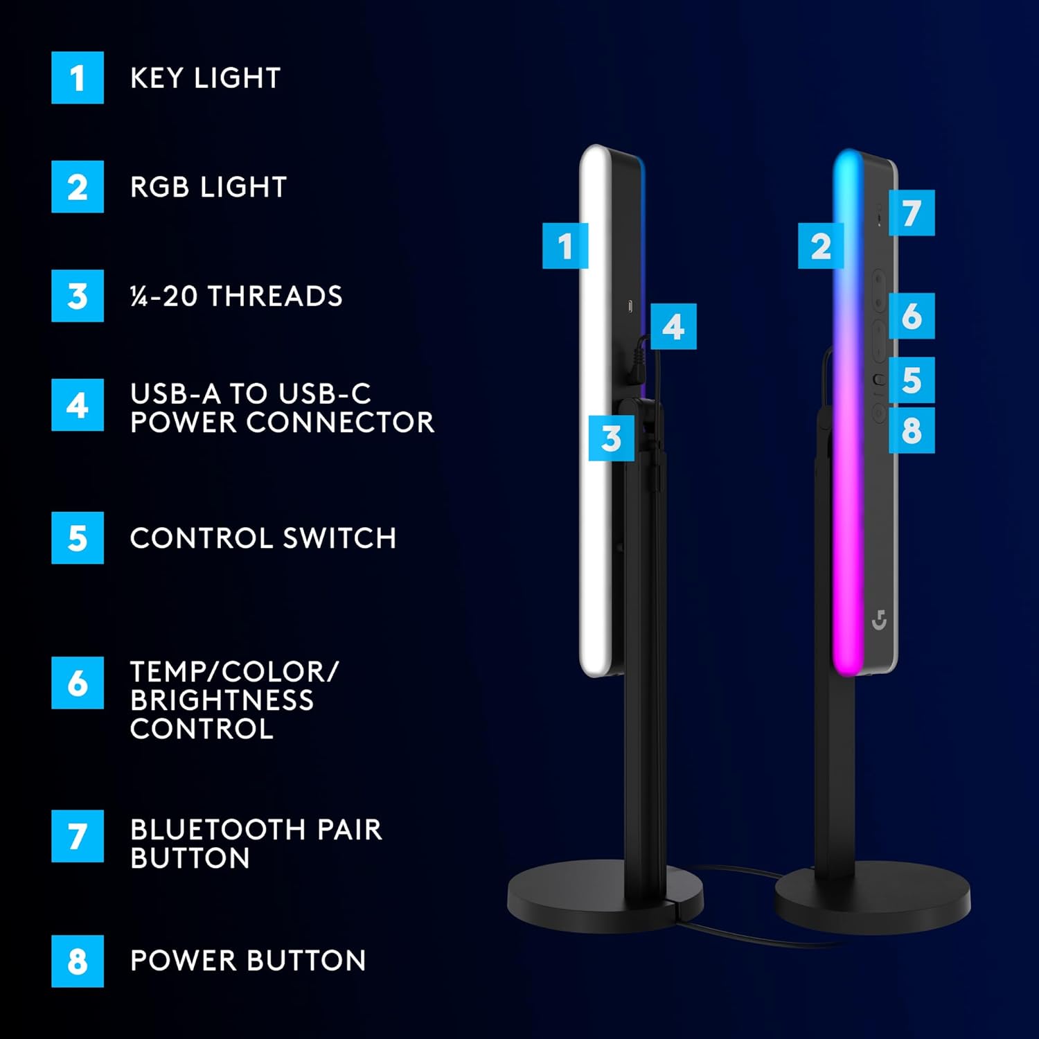 Logitech G Litra Beam LX Premium Dual-Sided RGB LED Streaming Key Light - Refurbished