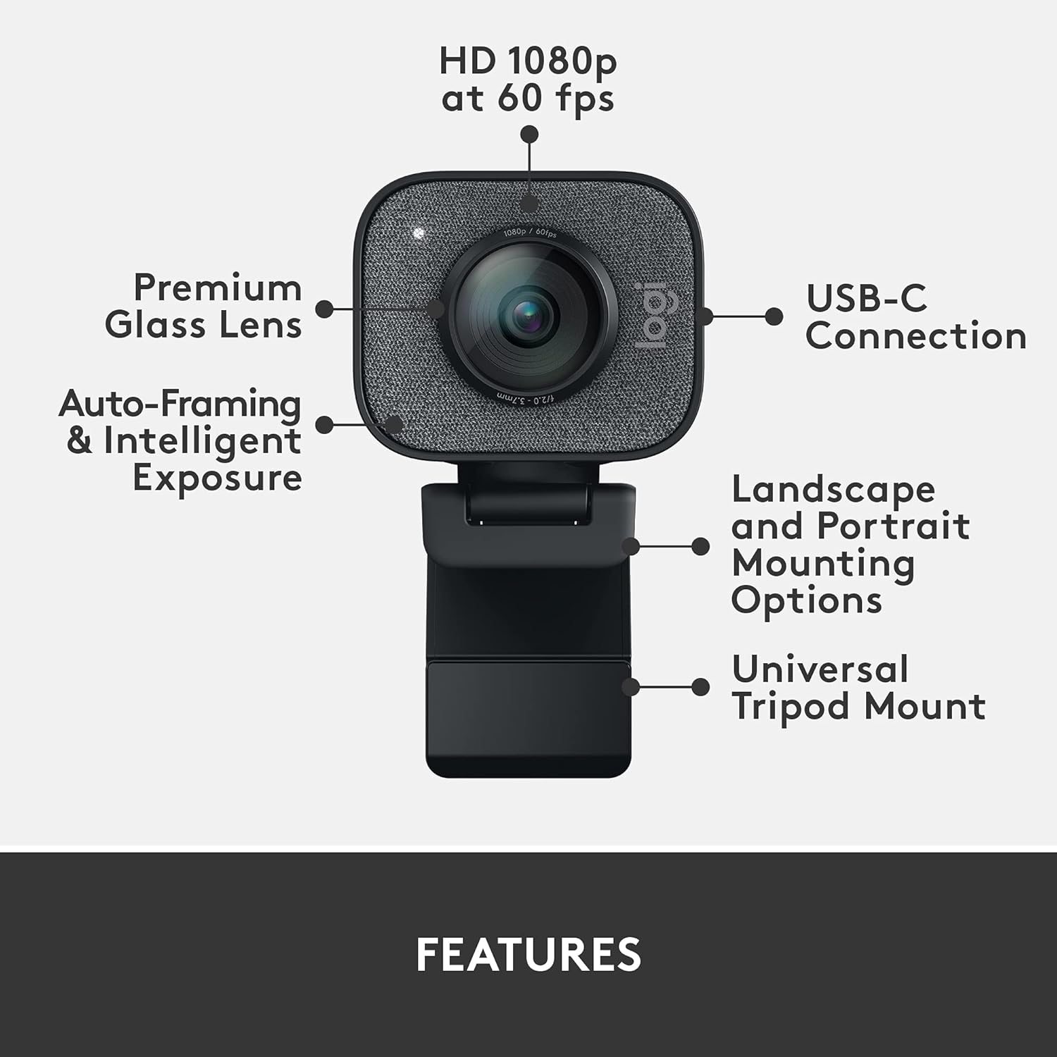 Logitech StreamCam – Live Streaming Webcam for Youtube and Twitch, Full 1080p HD 60fps - Refurbished
