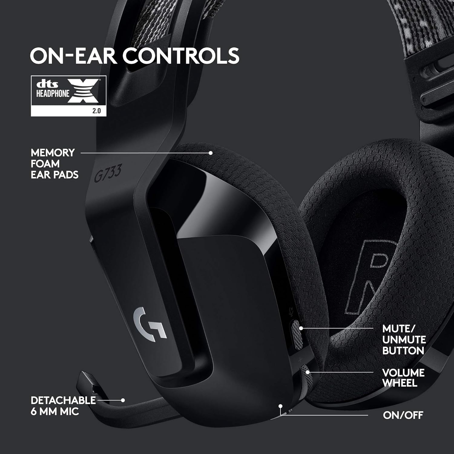 Logitech G733 LIGHTSPEED Wireless Gaming Headset with suspension headband, LIGHTSYNC RGB - Refurbished