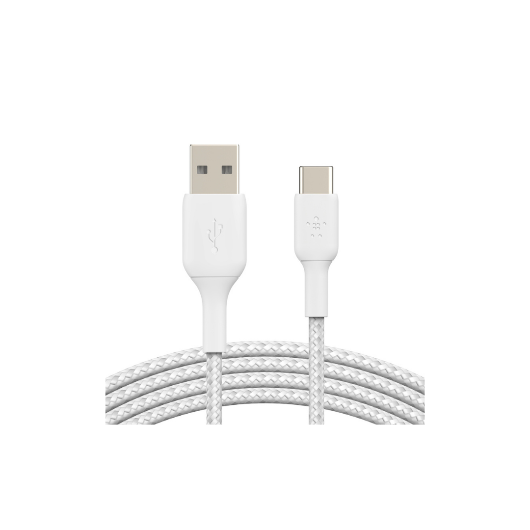 Belkin BoostCharge Braided USB-A to USB-C 1m Cable - White - Refurbished