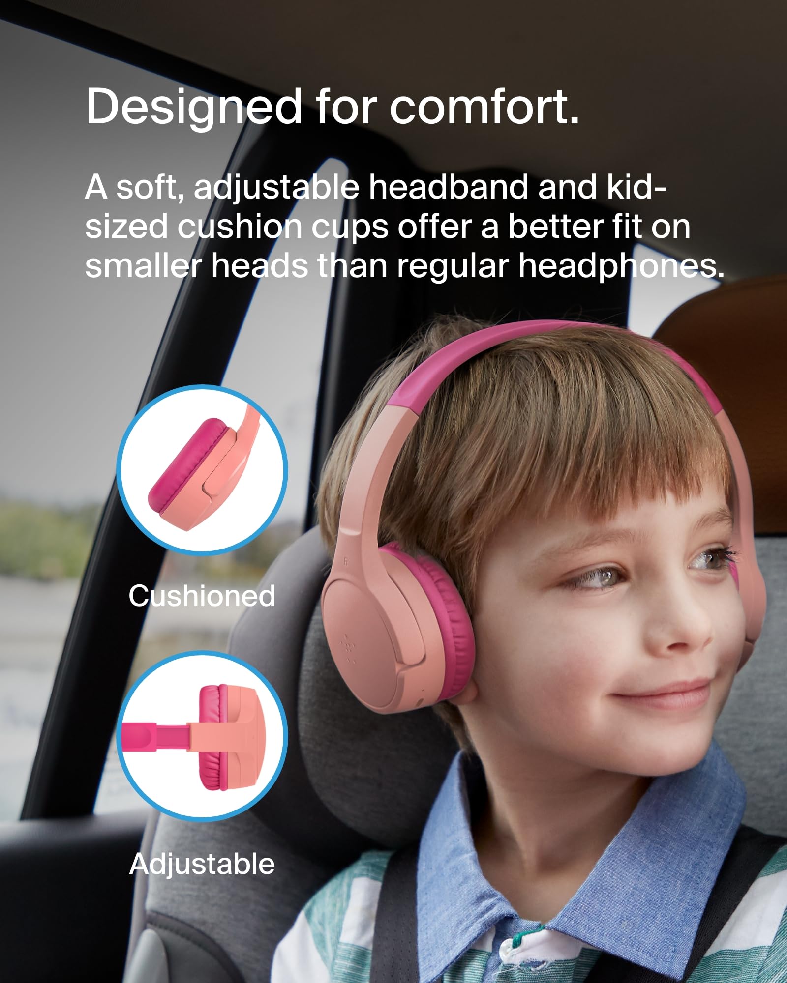 Belkin SoundForm Mini Wireless Over-Ear Headset for Kids - Pink - Refurbished
